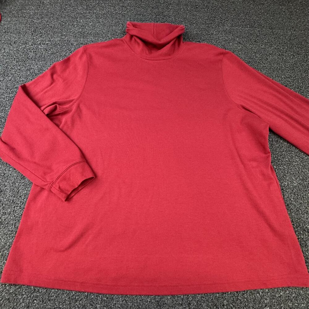 L.L.Bean T-Shirt Womens 2X Red High Neck Long Sleeve Stretch Jersey Casual